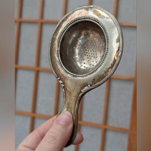 Antique Alpacca Silver Tea Strainer | German | Patina | Repoussé